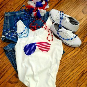 Stars and Stripes 4th of July Sunglasses Tank Tops